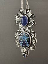 Load image into Gallery viewer, Cloisonné glass enamel with tanzanite and kyanite
