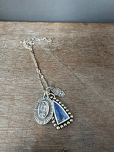 Load image into Gallery viewer, Our Lady of Guadalupe charm set with kyanite window
