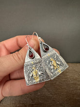 Load image into Gallery viewer, Larger Bird Earrings with Garnet and Keum Boo