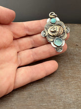 Load image into Gallery viewer, Bronze lion with aquamarine