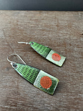 Load image into Gallery viewer, Green and pink enamel earrings