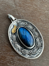Load image into Gallery viewer, Silver fish parable pendant with labradorite
