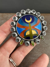 Load image into Gallery viewer, Cloisonné glass enamel with vesuvianite crystals