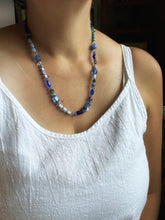 Load image into Gallery viewer, Vintage glass bead silk knotted necklace in blues