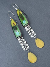 Load image into Gallery viewer, Yellow and Green Long Enamel Earrings