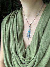 Load image into Gallery viewer, Tanzanite and Opal moon pendant