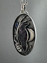 Load image into Gallery viewer, Amethyst sage agate raven with branch and moon Necklace