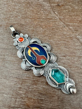 Load image into Gallery viewer, Cloisonné glass enamel pendant with Carnelian and Apatite
