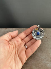 Load image into Gallery viewer, Silver fish parable pendant with lapis