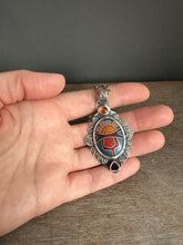 Load image into Gallery viewer, Cloisonné glass enamel with garnet and red spinel pendant
