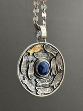 Load image into Gallery viewer, Silver fish parable pendant with lapis