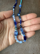 Load image into Gallery viewer, Vintage glass bead silk knotted necklace in blues