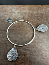 Load image into Gallery viewer, Sterling silver Jingle bangle with sapphire and Peruvian opal