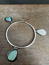Load image into Gallery viewer, Sterling silver Jingle bangle with sapphire and Peruvian opal