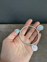 Load image into Gallery viewer, Sterling silver Jingle bangle with sapphire and Peruvian opal