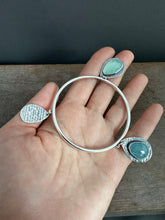 Load image into Gallery viewer, Sterling silver Jingle bangle with sapphire and Peruvian opal