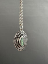 Load image into Gallery viewer, Layered silver and labradorite eye pendant