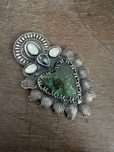 Load image into Gallery viewer, Parrot wing chrysocolla Sacred Heart with mystic topaz and moonstones