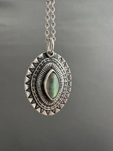 Load image into Gallery viewer, Layered silver and labradorite eye pendant