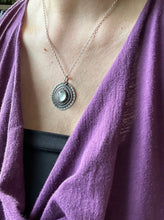 Load image into Gallery viewer, Layered silver and mother of pearl eye pendant