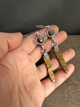 Load image into Gallery viewer, Bronze Sapphire and Tiger Eye Slice Earrings