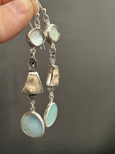 Load image into Gallery viewer, Abalone, Sea Urchin, and Peruvian opal dangly earrings