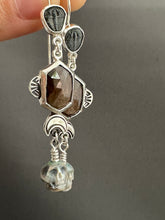 Load image into Gallery viewer, Trilobite, Bronze sapphire, and Carved Pearl Skull Dangle Earrings