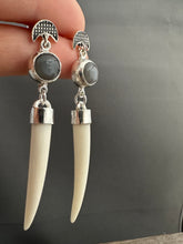 Load image into Gallery viewer, Moonstone and Bone dangle earrings