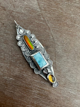 Load image into Gallery viewer, Multi stone pendant with Synthetic opal, Larimar, and Whiskey Quartz