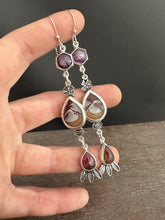 Load image into Gallery viewer, Ruby, Sonoran Jasper, and Tourmaline dangle earrings