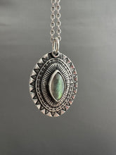 Load image into Gallery viewer, Layered silver and labradorite eye pendant
