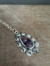 Load image into Gallery viewer, Lepidolite in Tourmaline Moon Pendant