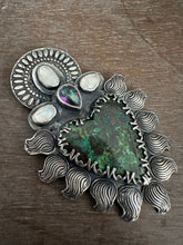 Load image into Gallery viewer, Parrot wing chrysocolla Sacred Heart with mystic topaz and moonstones