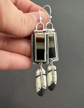 Load image into Gallery viewer, Brazilian Polychrome Jasper Earrings with porcelain feathers
