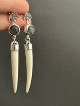 Load image into Gallery viewer, Moonstone and Bone dangle earrings