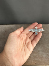 Load image into Gallery viewer, Large Blue Topaz and Kyanite stamped bird pendant