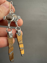 Load image into Gallery viewer, Bronze Sapphire and Tiger Eye Slice Earrings