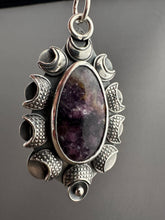 Load image into Gallery viewer, Lepidolite in Tourmaline Moon Pendant