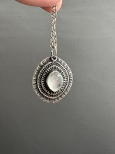 Load image into Gallery viewer, Layered silver and mother of pearl eye pendant