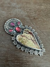 Load image into Gallery viewer, Rainforest Serpentine Sacred Heart with red spinel and garnets