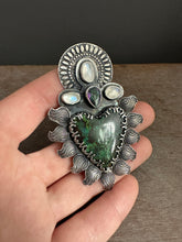 Load image into Gallery viewer, Parrot wing chrysocolla Sacred Heart with mystic topaz and moonstones