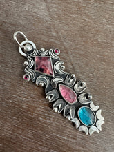 Load image into Gallery viewer, Multi stone pendant with a Winza Sapphire, Tourmaline, Kyanite, Garnets, and a Pearl