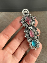 Load image into Gallery viewer, Multi stone pendant with a Winza Sapphire, Tourmaline, Kyanite, Garnets, and a Pearl