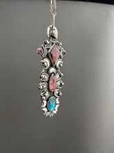 Load image into Gallery viewer, Multi stone pendant with a Winza Sapphire, Tourmaline, Kyanite, Garnets, and a Pearl