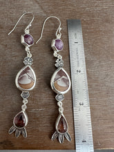 Load image into Gallery viewer, Ruby, Sonoran Jasper, and Tourmaline dangle earrings