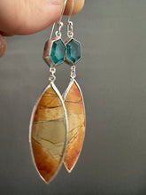 Load image into Gallery viewer, Apatite and Cherry Creek Jasper Earrings