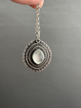 Load image into Gallery viewer, Layered silver and mother of pearl eye pendant