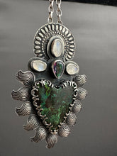 Load image into Gallery viewer, Parrot wing chrysocolla Sacred Heart with mystic topaz and moonstones