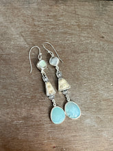 Load image into Gallery viewer, Abalone, Sea Urchin, and Peruvian opal dangly earrings