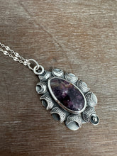 Load image into Gallery viewer, Lepidolite in Tourmaline Moon Pendant